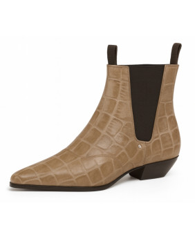 Chelsea Boots in Beige aus glänzendem Krokoprägungs-Nappaleder – Nevermind.