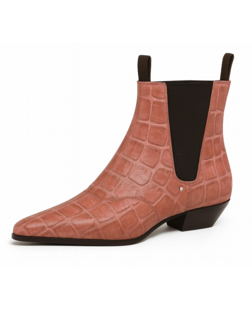 Botas Chelsea terracotta en cuero nappa grabado cocodrilo brillante – Nevermind.