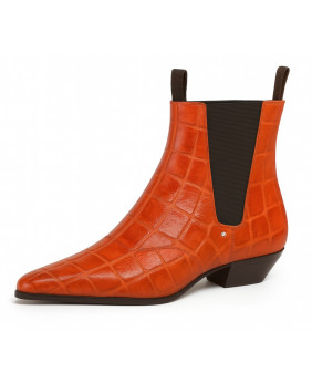 Chelsea Boots in leuchtendem Orange aus glänzendem Krokoprägungs-Nappaleder – Nevermind.