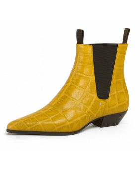Chelsea Boots in Safrangelb aus glänzendem Krokoprägungs-Nappaleder – Nevermind.