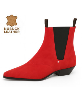 Bottines Chelsea Nevermind en nubuck rouge éclatant.