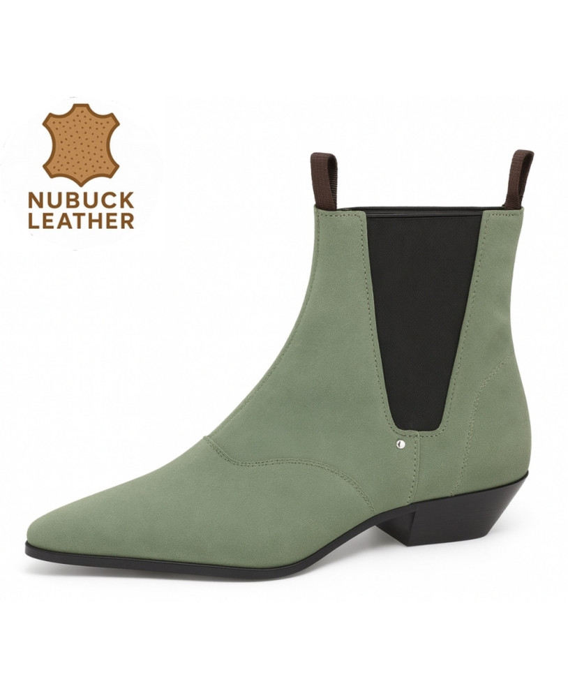 Nevermind Chelsea boots in sage green nubuck.