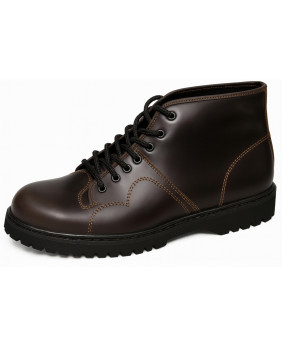 Nevermind high-top brown leather boots with contrasting stitching.