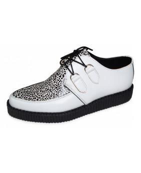 Creepers Nevermind aus Leder in Schwarz-Weiß mit spitzer Front und dicker Gummisohle.
