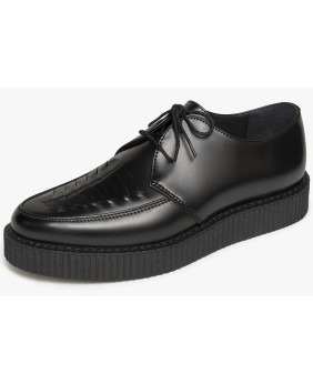 Nevermind pointed toe creepers in smooth black leather with classic lacing.