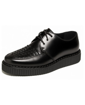 Nevermind pointed toe creepers in black woven leather with classic lacing.