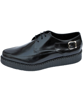Creepers Nevermind à bout pointu en cuir noir brillant avec boucle latérale.