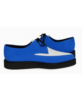 Creepers à bout pointu en suède bleu et blanc signées Nevermind, avec lacets et simple semelle 3 cm.