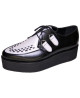 Nevermind pointed creepers in black and white leather with checkered weave and smooth black platform sole.