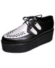 Nevermind pointed creepers in black and white leather with checkered weave and smooth 5 cm black platform sole.