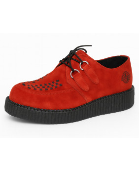 Bright red suede creepers with single sole – bold, iconic and underground.