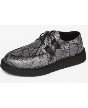 Creepers Nevermind à simple semelle en cuir noir et cuir imprimé python gris.