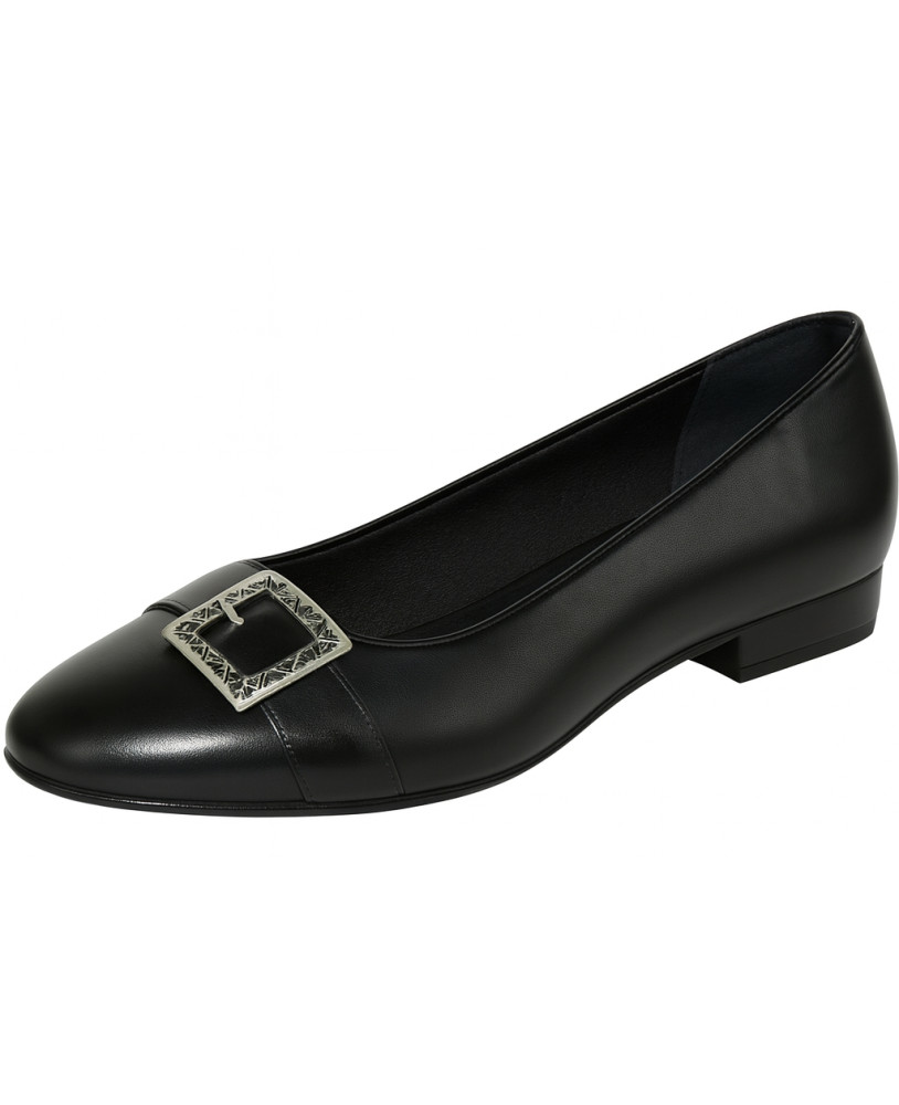 Black leather ballerina flats with metal buckle – Nevermind