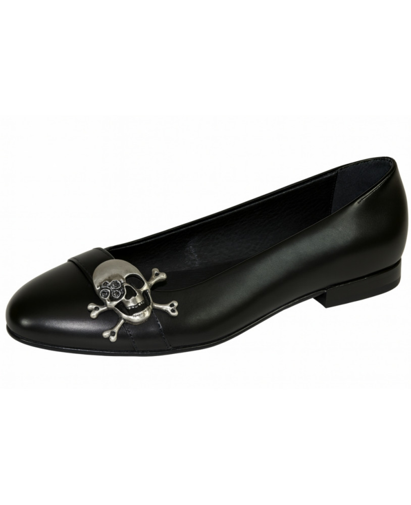 Nevermind – ballerines en cuir noir tête de mort