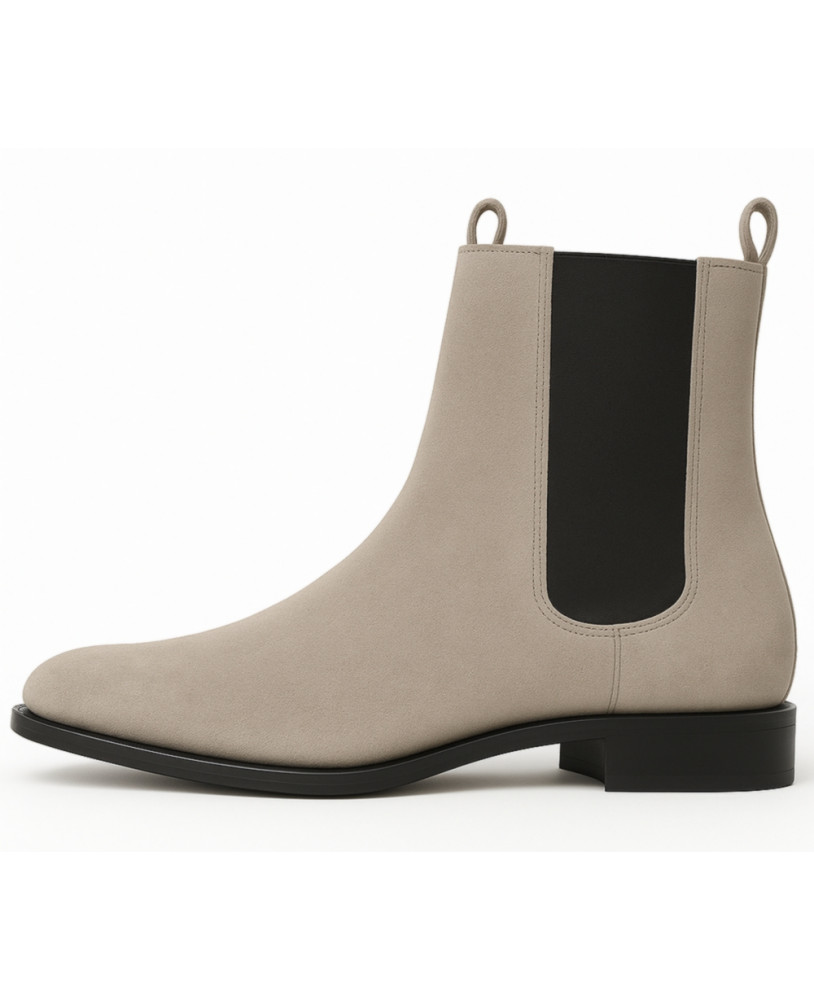 Nevermind – botines Chelsea cuero suédé beige perla punta fina