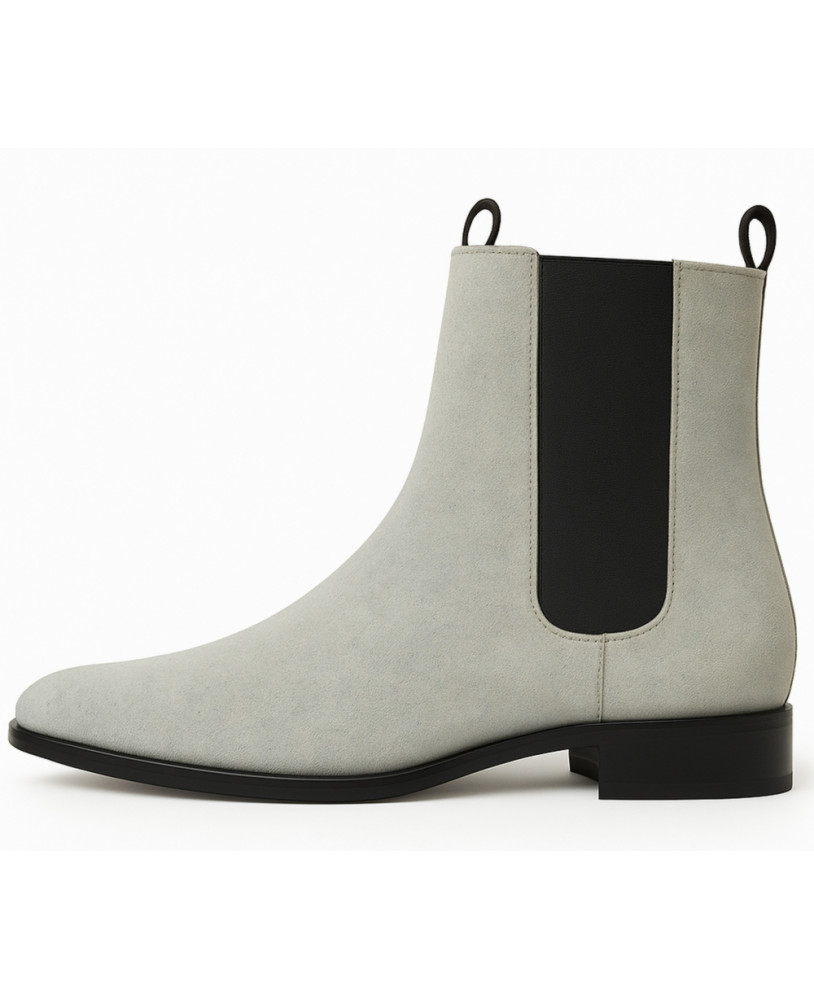 Nevermind – Chelsea-Stiefeletten Veloursleder Grau Hell spitz Vintage Retro
