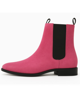 Nevermind – stivaletti Chelsea pelle suédé fucsia a punta vintage retro