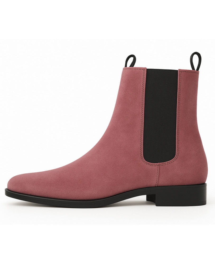 Nevermind – bottines Chelsea cuir suédé vieux rose pointues vintage rétro