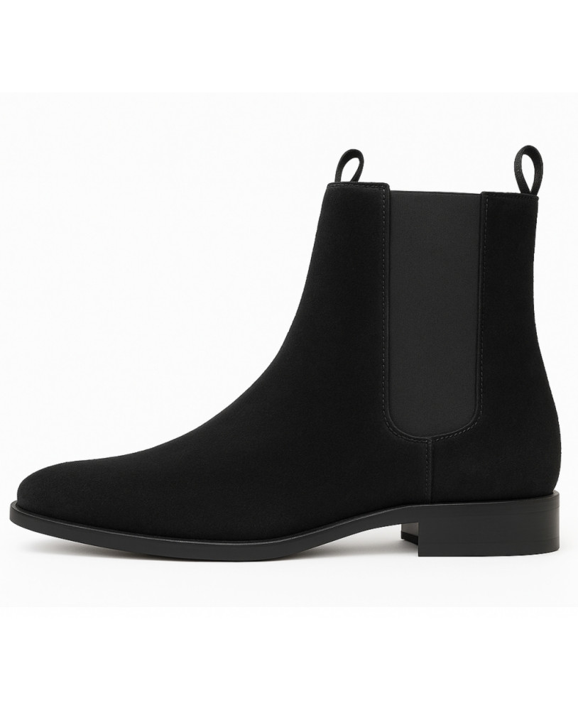 Nevermind – Chelsea-Stiefeletten Veloursleder Schwarz spitz Academia Preppy Vintage Retro