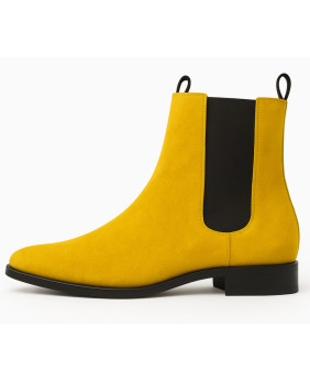 Nevermind – stivaletti Chelsea pelle suédé giallo limone a punta vintage retro