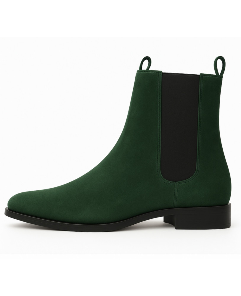 Nevermind – Chelsea-Stiefeletten Veloursleder Waldgrün spitz Academia Preppy Vintage Retro