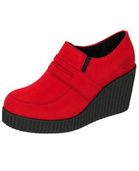 Scarpe con zeppa compensate Nevermind in camoscio rosso vivo – stile rock ribelle classico