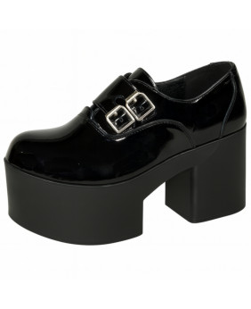 Chaussures compensées cuir verni noir Nevermind – style Gothic Rock