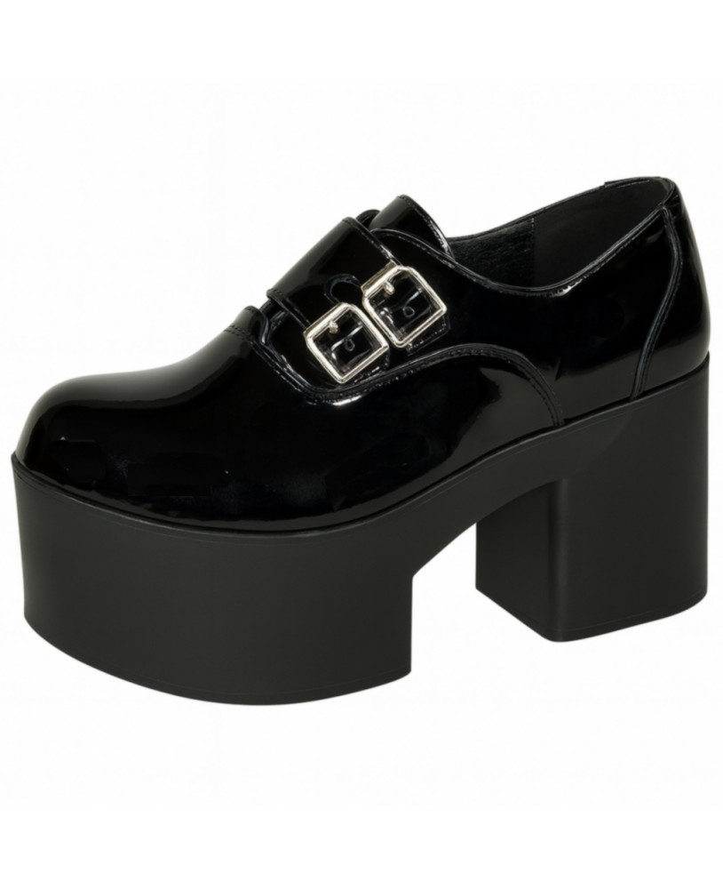 Zapatos de cuña Nevermind cuero negro charol – estilo Gothic Rock