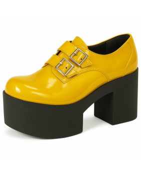 Chaussure plateforme jaune vernie Nevermind, style pop 70s