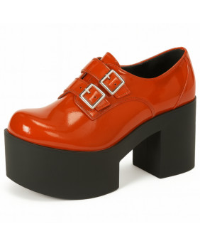Chaussure plateforme orange vernie Nevermind, style glam rock 70s