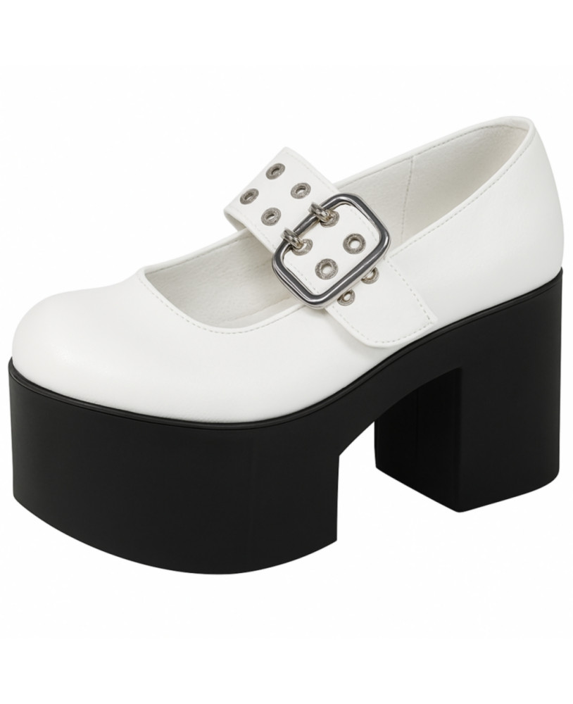 Nevermind white Mary Jane platform shoes, 90s goth chic style