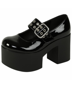Chaussure Mary Jane noire vernie Nevermind, style goth glam 90s
