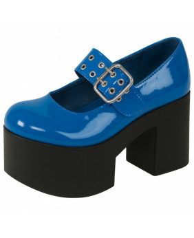 Chaussure Mary Jane bleue vernie Nevermind, style cyber pop 90s