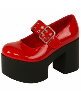 Chaussure Mary Jane rouge vernie Nevermind, style glam rock 70s