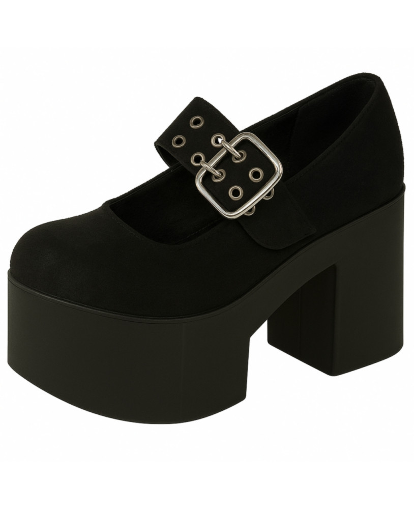 Chaussure Mary Jane noire suédine Nevermind, style gothic chic 90s