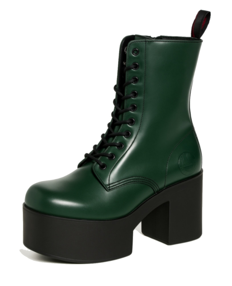 Nevermind dark green leather platform boots, seventies vibe