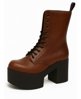 Plateau Stiefel Leder Braun Nevermind, 70er Vintage Stil