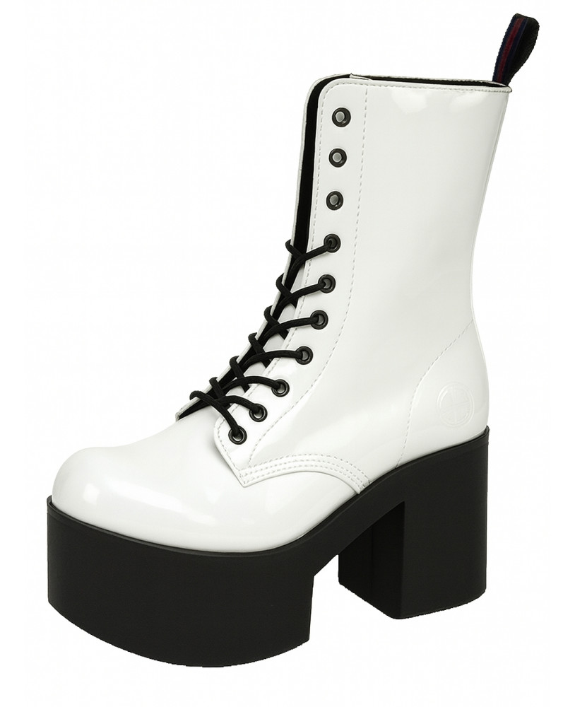 Stivali platform bianchi verniciati Nevermind, stile gotico retrò futurista