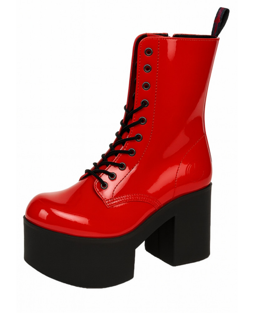 Bottes rouges vernies plateforme Nevermind, style gothique glam rock