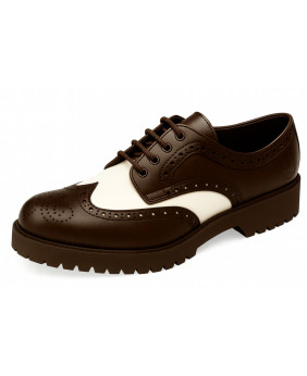 Chaussure Derby Nevermind Retro Swing Marron & Blanche – élégance rétro et esprit contemporain.