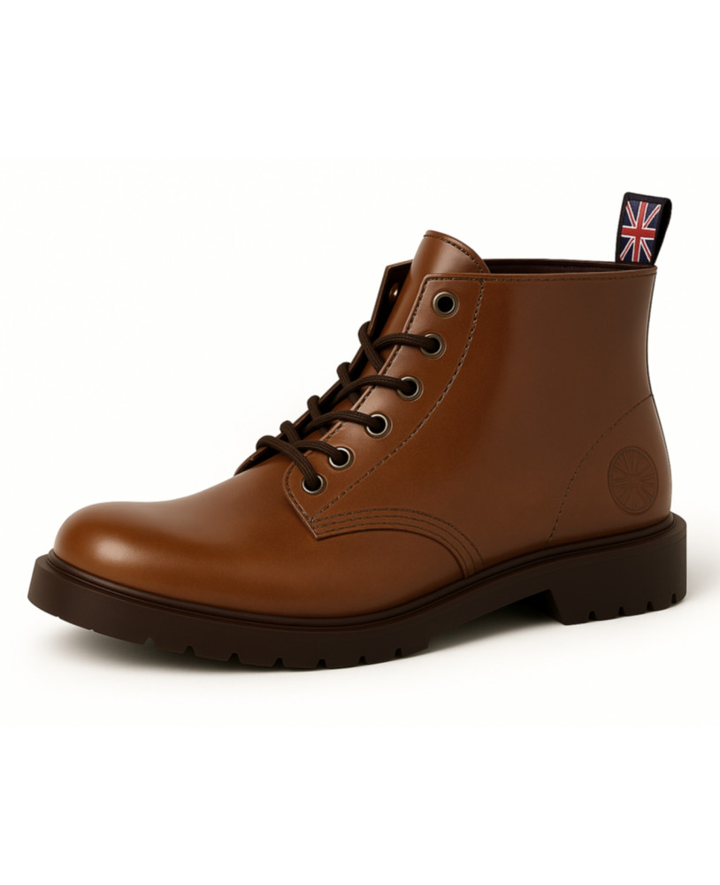 Brown leather boots with dark brown sole and laces Nevermind