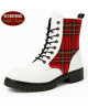 Nevermind 8-Eyelet Rangers – white leather and red tartan, British punk style