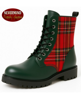 Rangers Nevermind cuir vert anglais et tartan rouge – esprit punk britannique vintage
