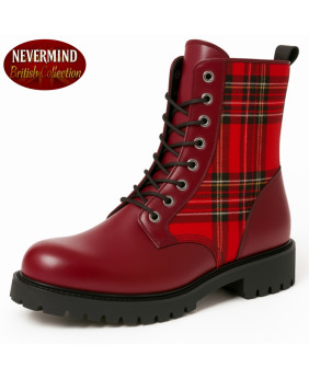 Rangers Nevermind – cuero burdeos y tartán rojo, estilo rock gótico británico