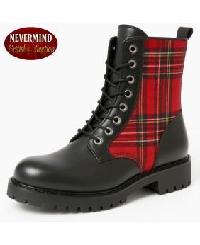 Nevermind 8-Eyelet Rangers – black leather and red tartan, punk British soul