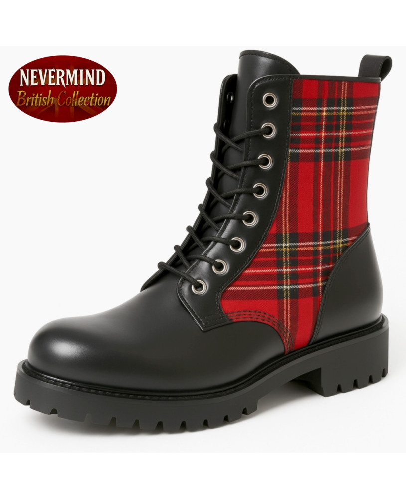 Nevermind Rangers – Schwarzleder und rotes Tartan, britischer Punkstil