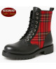 Rangers 08 œillets Nevermind – cuir noir et tartan rouge, esprit punk britannique