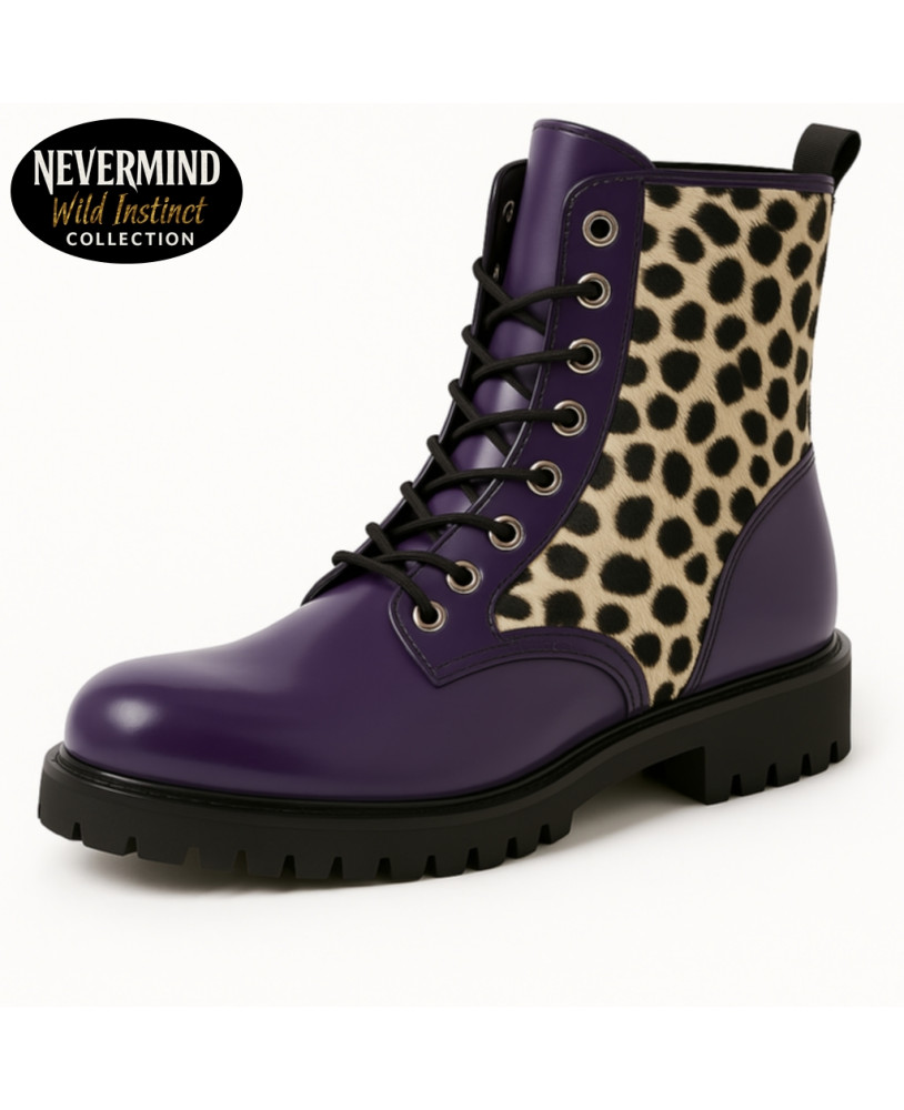 8-eye purple leather rangers with leopard bovine fur – Nevermind Wild Instinct
