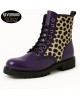 Anfibi 8 occhielli pelle viola e pelo bovino leopardato – Nevermind Wild Instinct