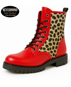 Rangers 8 œillets cuir rouge et fourrure bovine léopard – Nevermind Wild Instinct